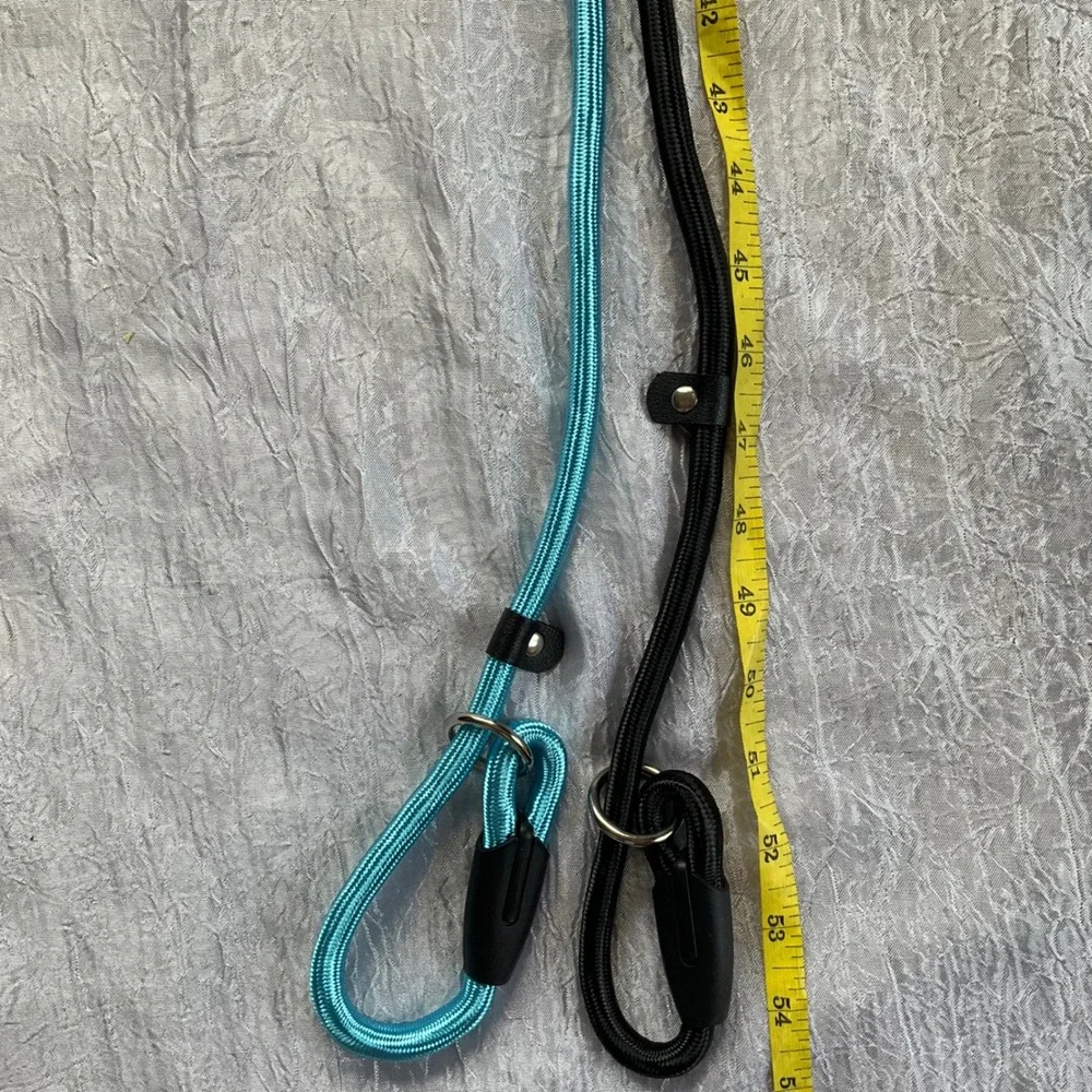Set of 2‎ Braided Rope Slip Lead Dog Leashes Black & Turquoise Blue 54 Inch NWOT